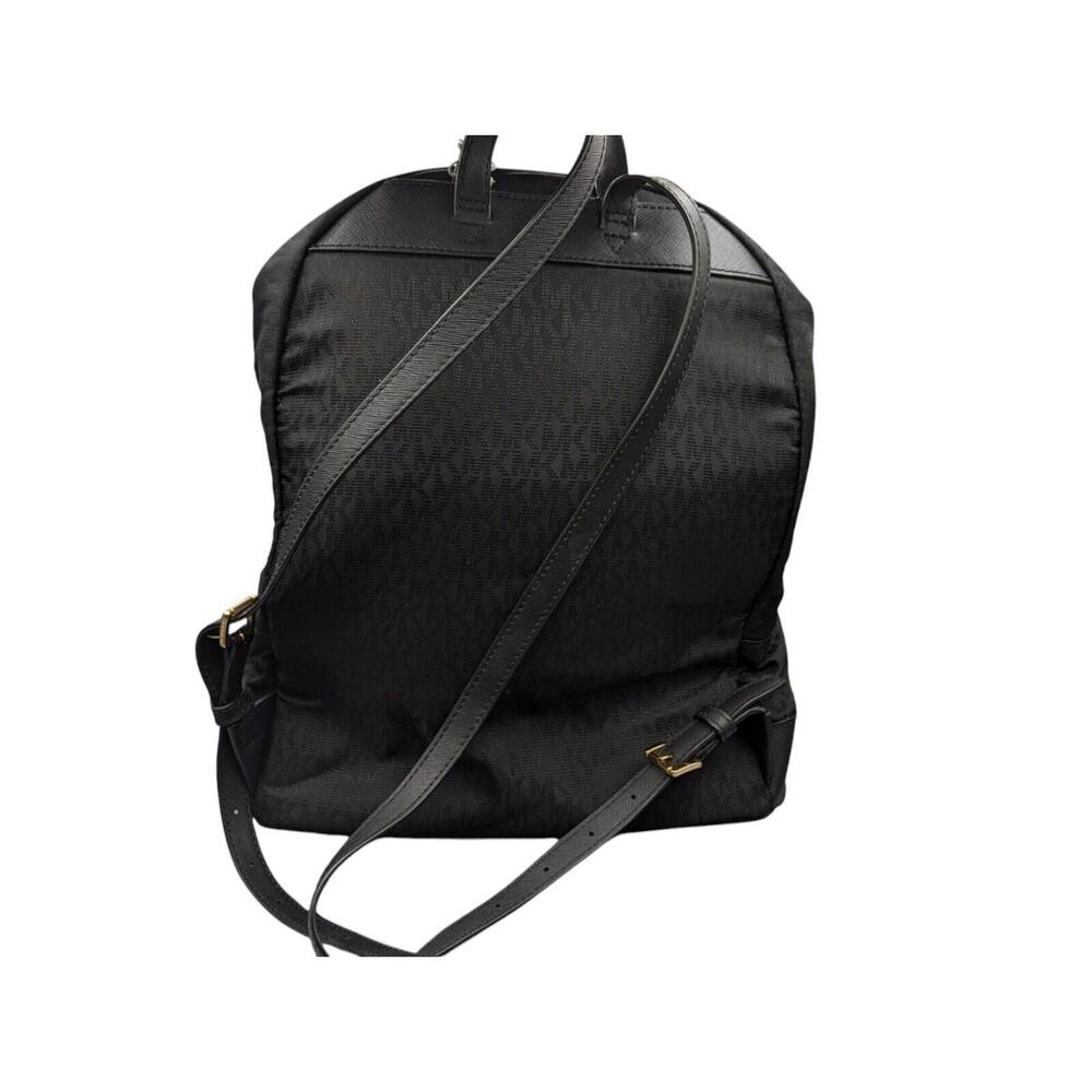 NWT Michael Kors Morgan Medium Black Signature Jacquard & Leather Trim Backpack‎ - Picture 8 of 11